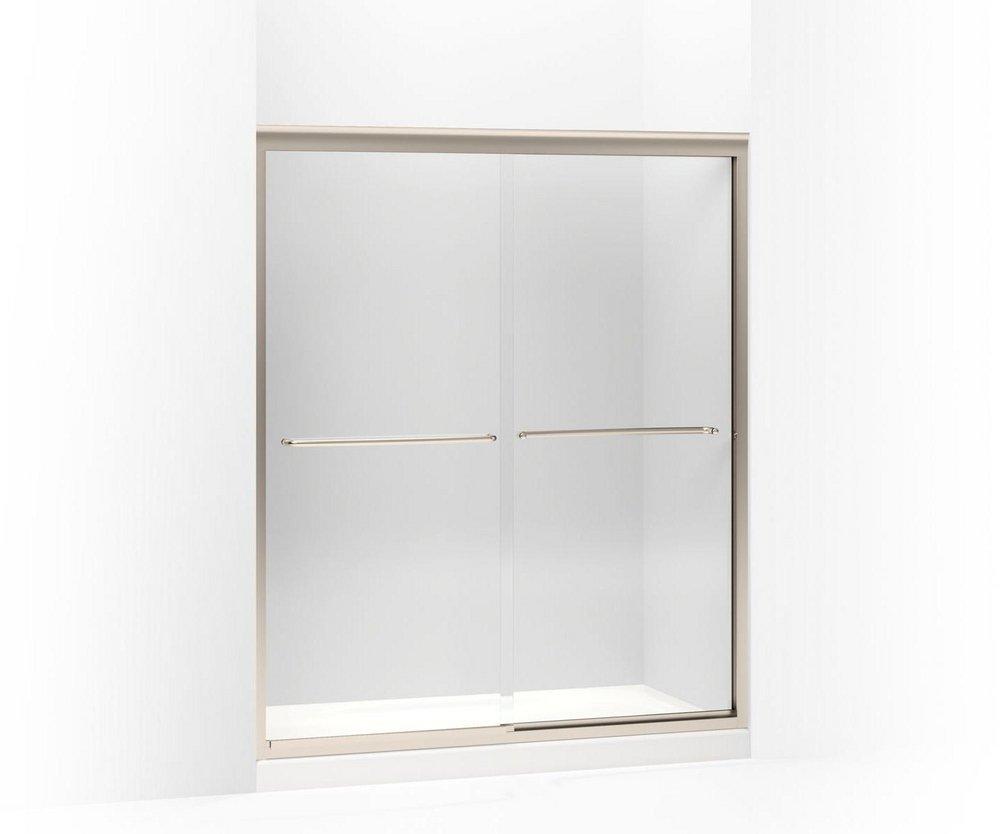 KOHLER Anodized Brushed Bronze 70-5/16 x 59-5/8 in. Frameless Sliding Shower Door with Crystal Clear Glass 