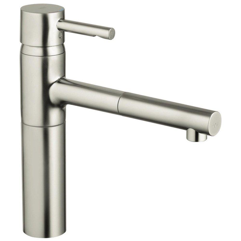 GROHE SuperSteel Infinity&trade; 2.2 gpm Single Lever Handle Deckmount Kitchen Sink Faucet Pull-Out Spout 3/8 in. Compression Connection 