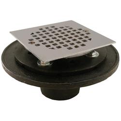 Shower Drain with Pan and Square Strainer in Polished Chrome