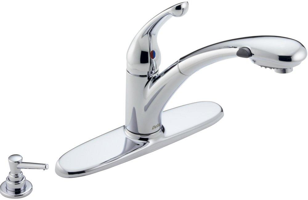 Delta Faucet Polished Chrome Single Handle Pull Out Kitchen Faucet 