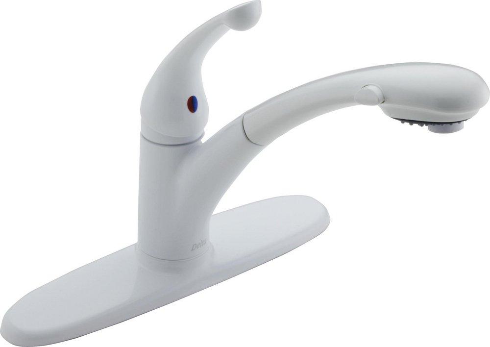 Delta Faucet White Single Handle Pull Out Kitchen Faucet 