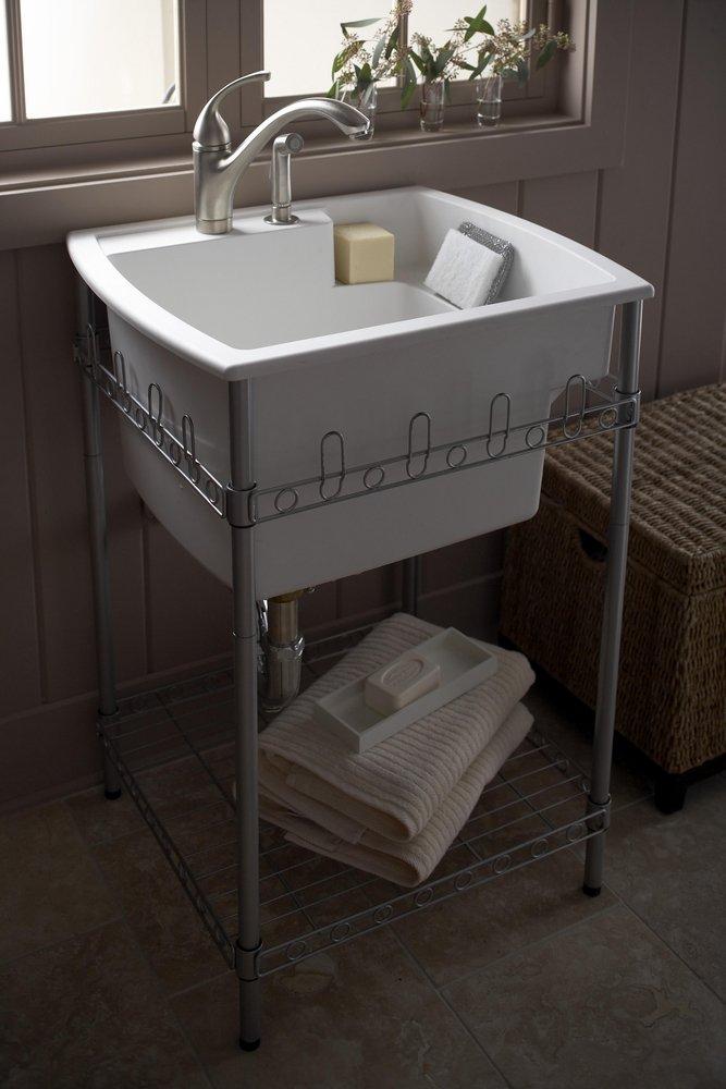 Sterling White 25 x 22 in. Top- Mount Single Bowl Utility Sink with Stand 
