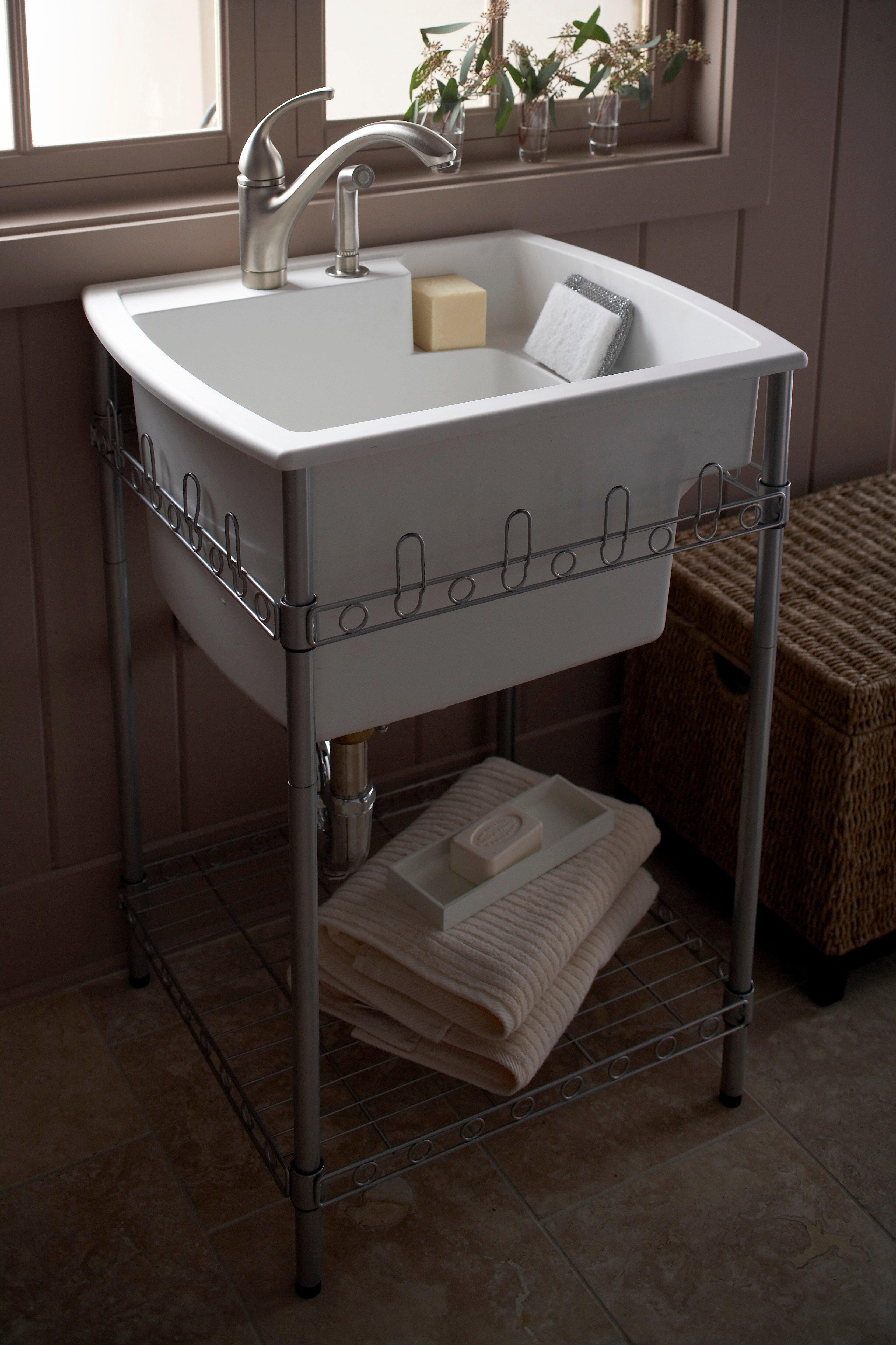 Sterling White 25 x 22 in. Top- Mount Single Bowl Utility Sink with Stand 