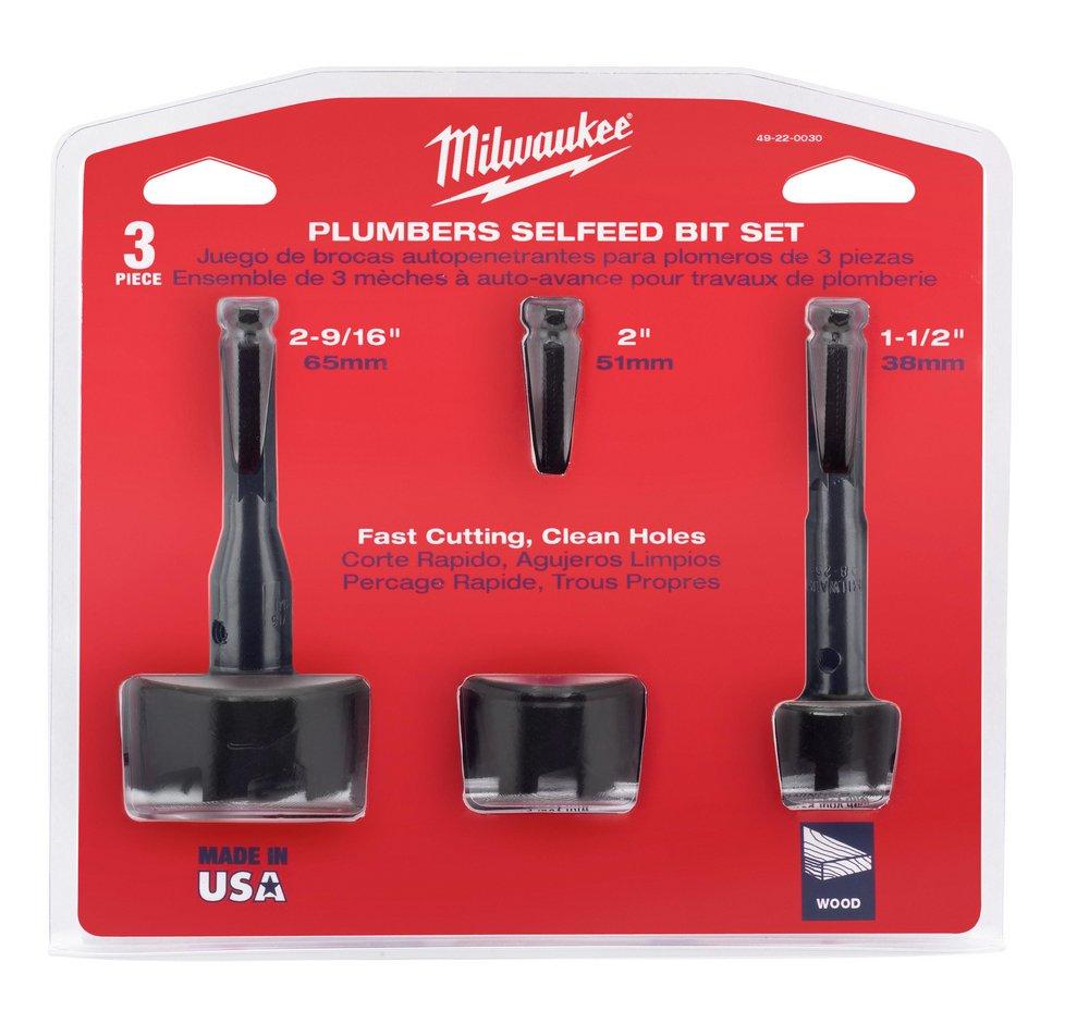 Milwaukee&reg; Black 3-Piece Plumbers Selfeed Bit Set 