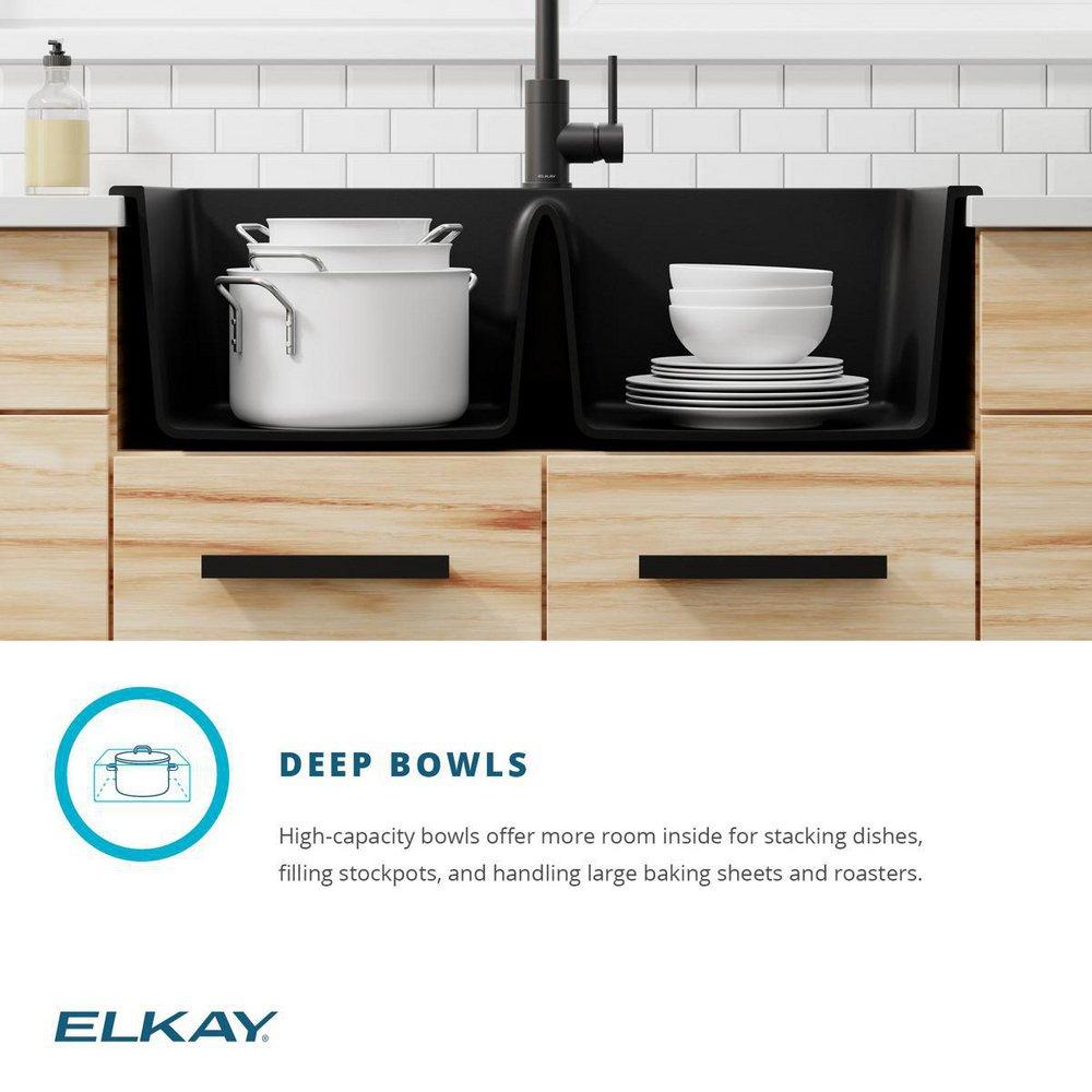 Elkay Black 33 x 22 in. No Hole Composite Double Bowl Drop-in Kitchen Sink 