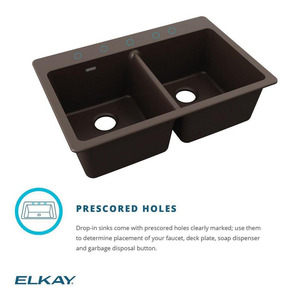 Elkay Black 33 x 22 in. No Hole Composite Double Bowl Drop-in Kitchen Sink 