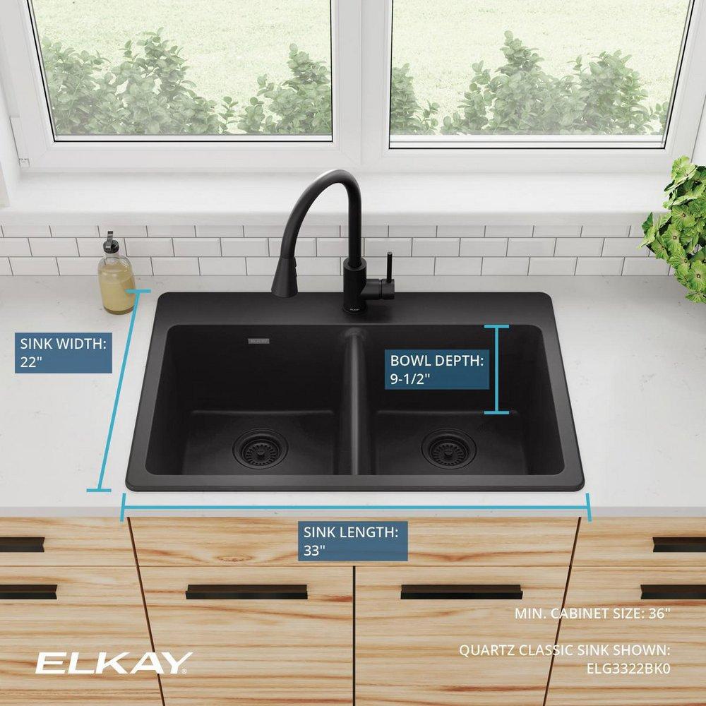 Elkay Black 33 x 22 in. No Hole Composite Double Bowl Drop-in Kitchen Sink 