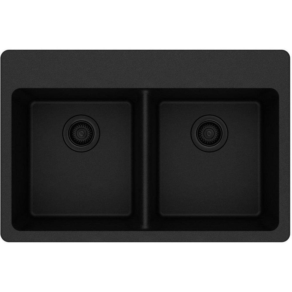 Elkay Black 33 x 22 in. No Hole Composite Double Bowl Drop-in Kitchen Sink 