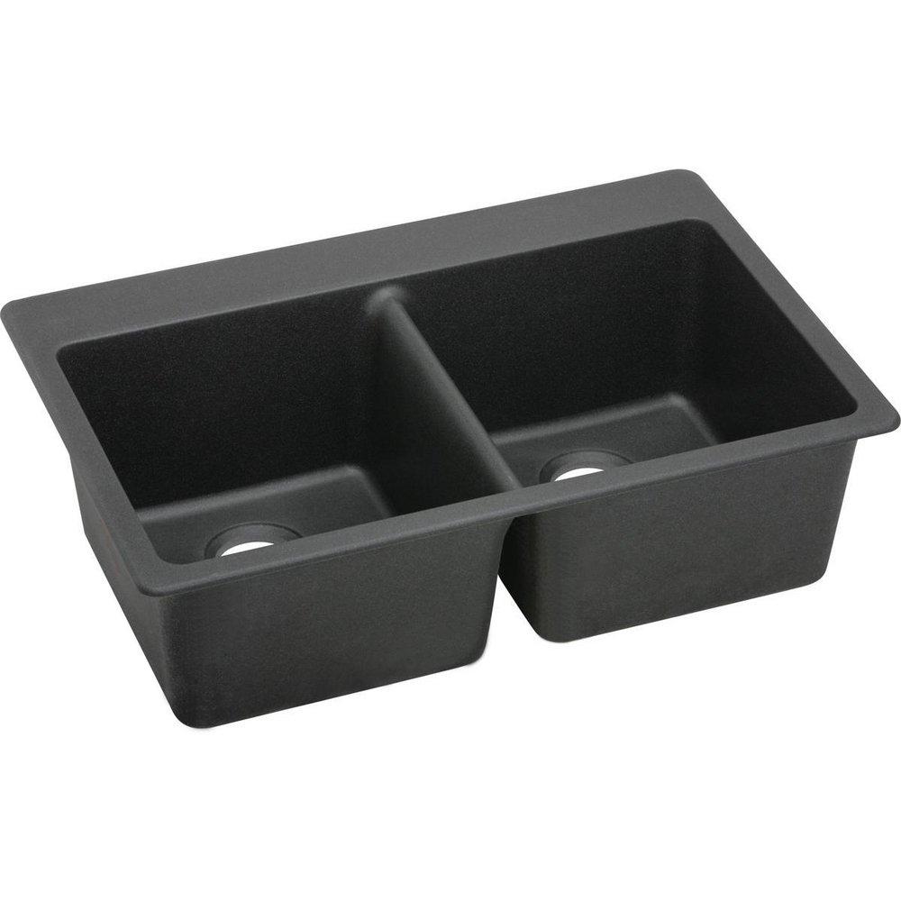 Elkay Black 33 x 22 in. No Hole Composite Double Bowl Drop-in Kitchen Sink 