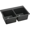 33 x 22 in. No Hole Composite Double Bowl Drop-in Kitchen Sink in Black