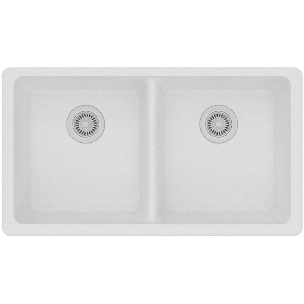 Elkay White 33 x 18-1/2 in. No Hole Composite Double Bowl Undermount Kitchen Sink 