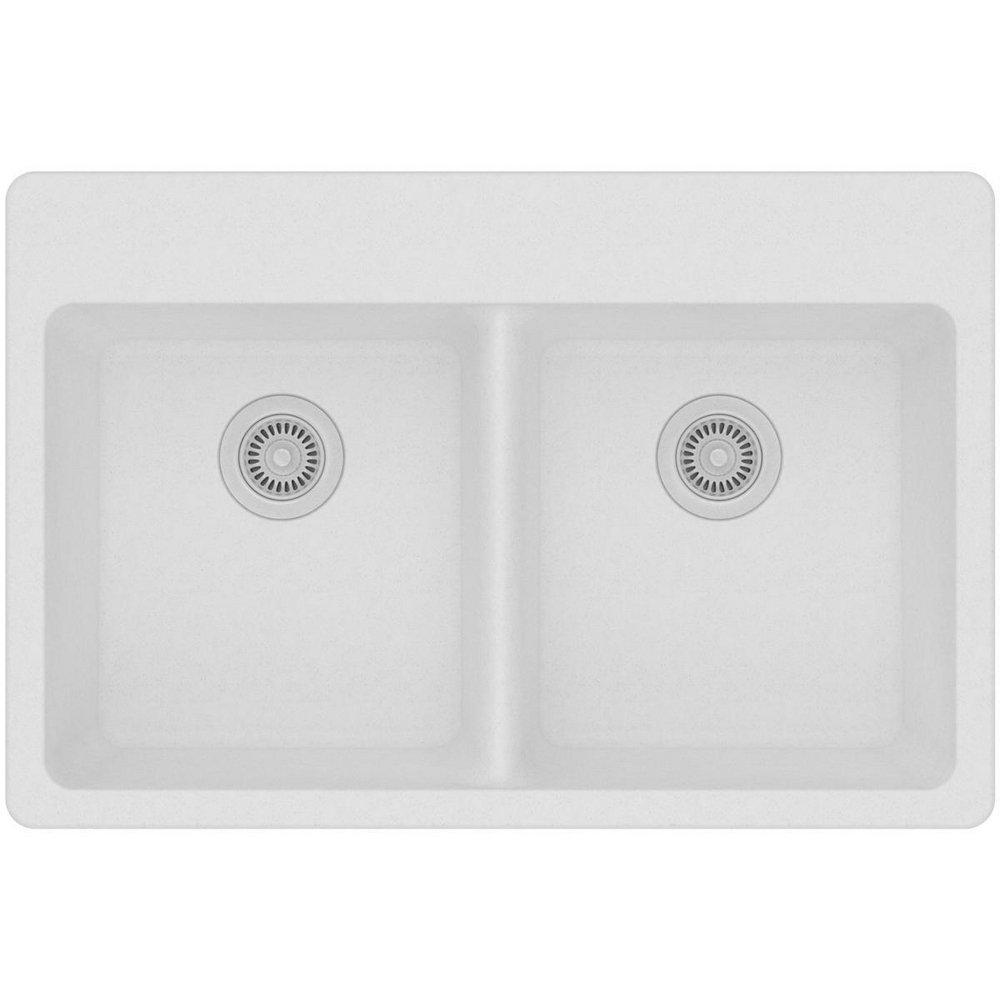 Elkay White 33 x 22 in. No Hole Composite Double Bowl Drop-in Kitchen Sink 