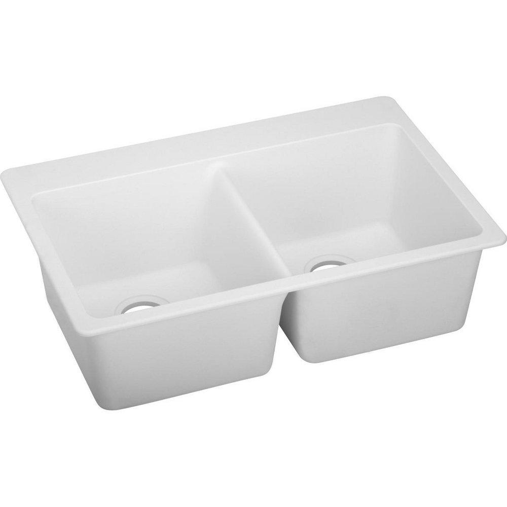 Elkay White 33 x 22 in. No Hole Composite Double Bowl Drop-in Kitchen Sink 