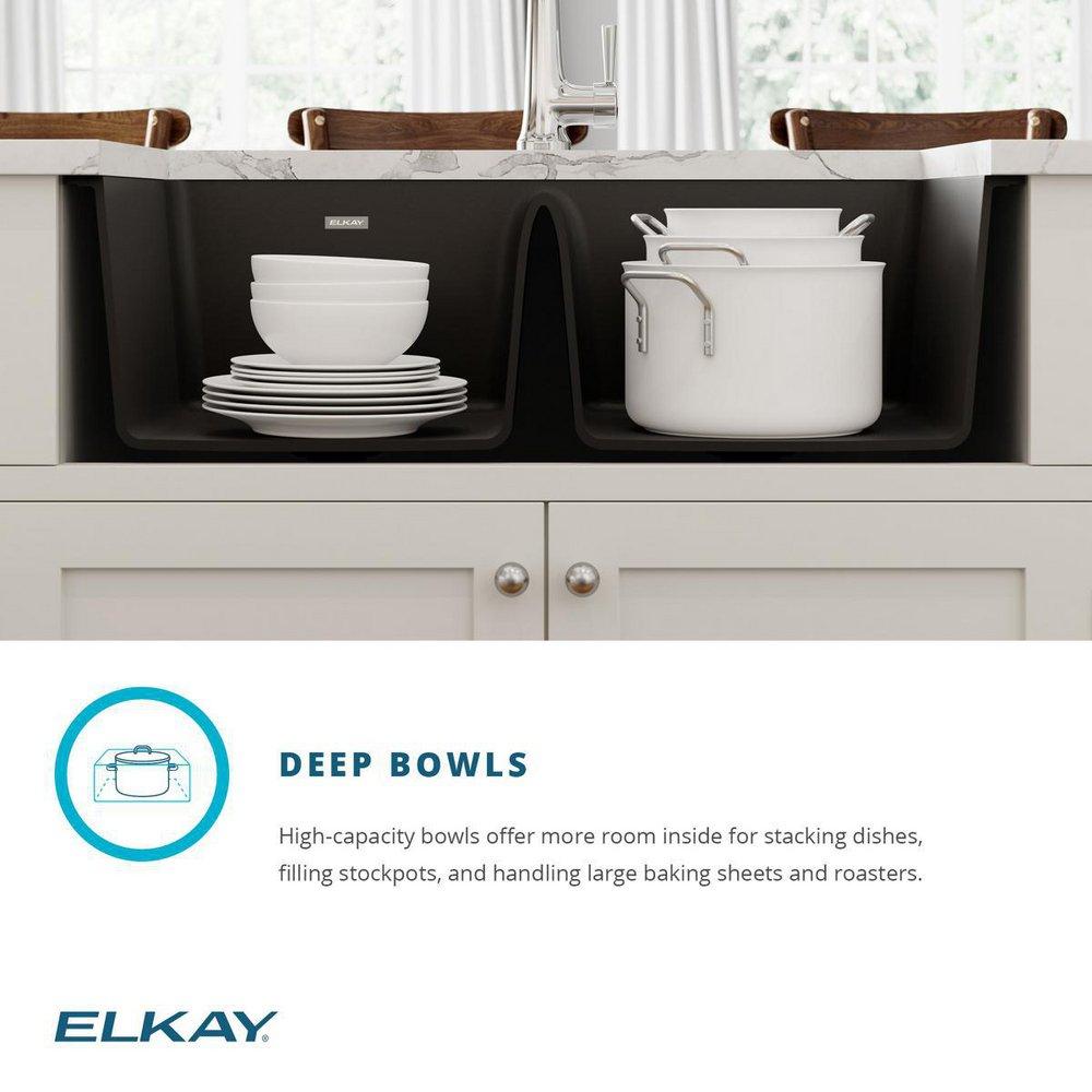 Elkay Black 33 x 18-1/2 in. No Hole Composite Double Bowl Undermount Kitchen Sink 