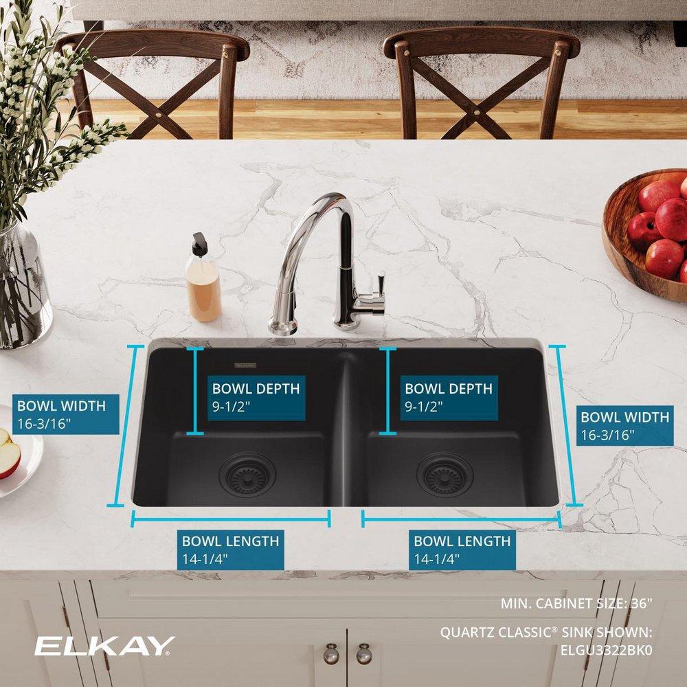 Elkay Black 33 x 18-1/2 in. No Hole Composite Double Bowl Undermount Kitchen Sink 