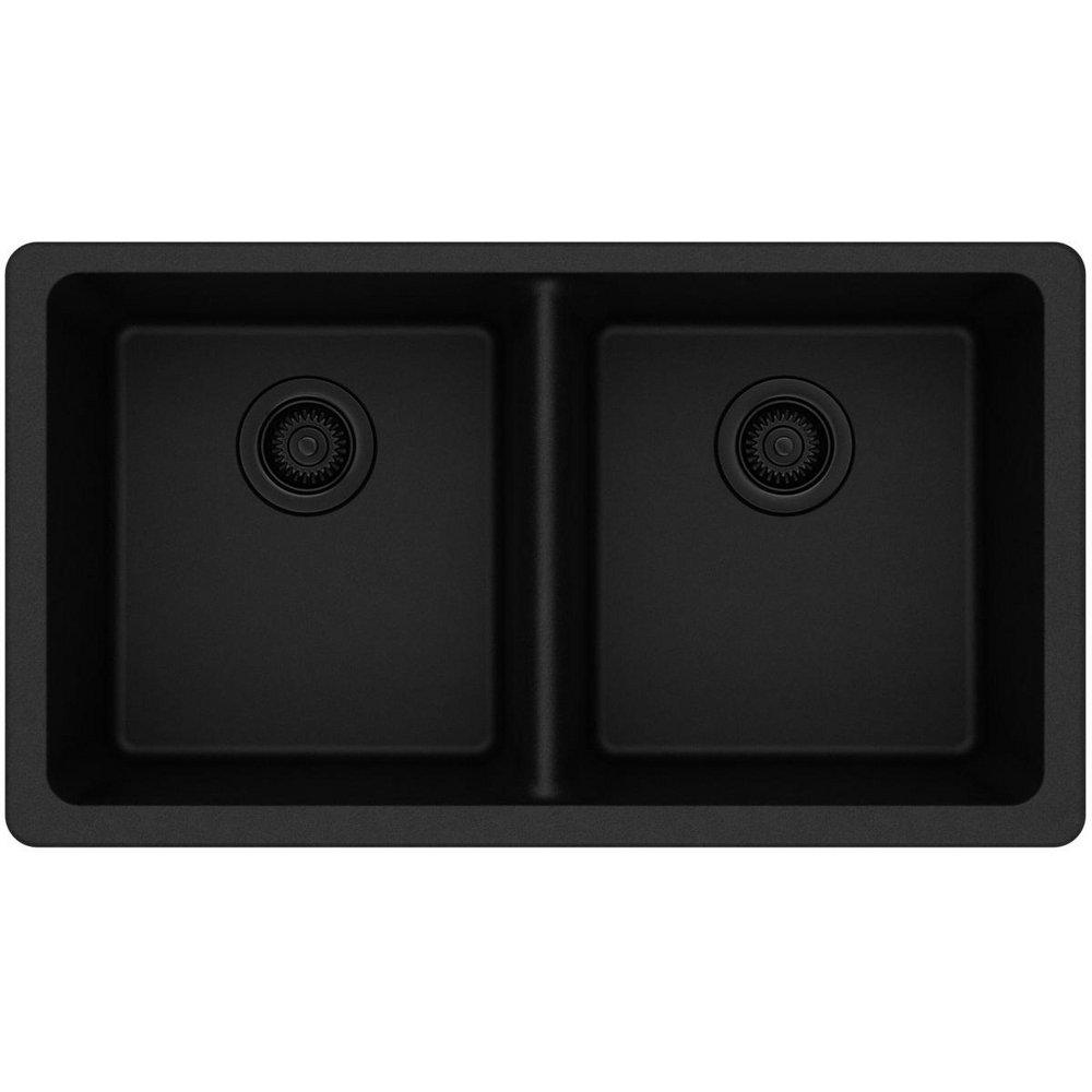 Elkay Black 33 x 18-1/2 in. No Hole Composite Double Bowl Undermount Kitchen Sink 