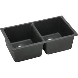 33 in. Undermount Composite Double Bowl Kitchen Sink in Black