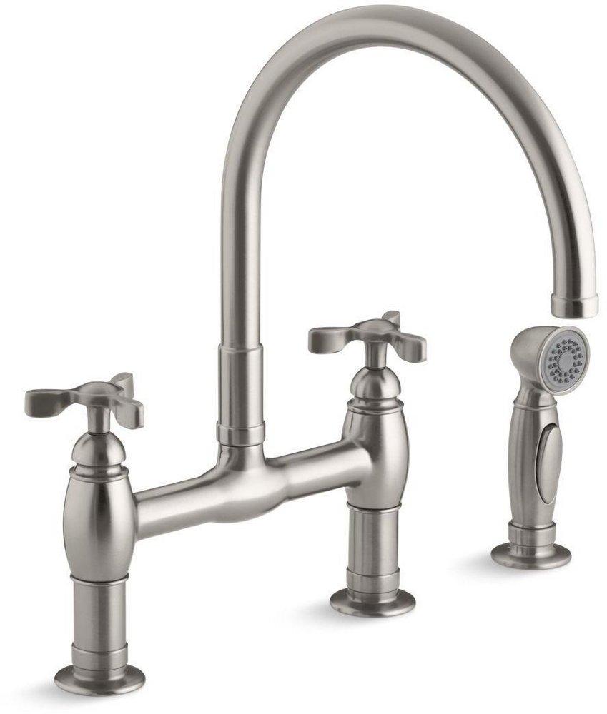 KOHLER Vibrant&reg; Stainless Two Handle Bridge Kitchen Faucet 