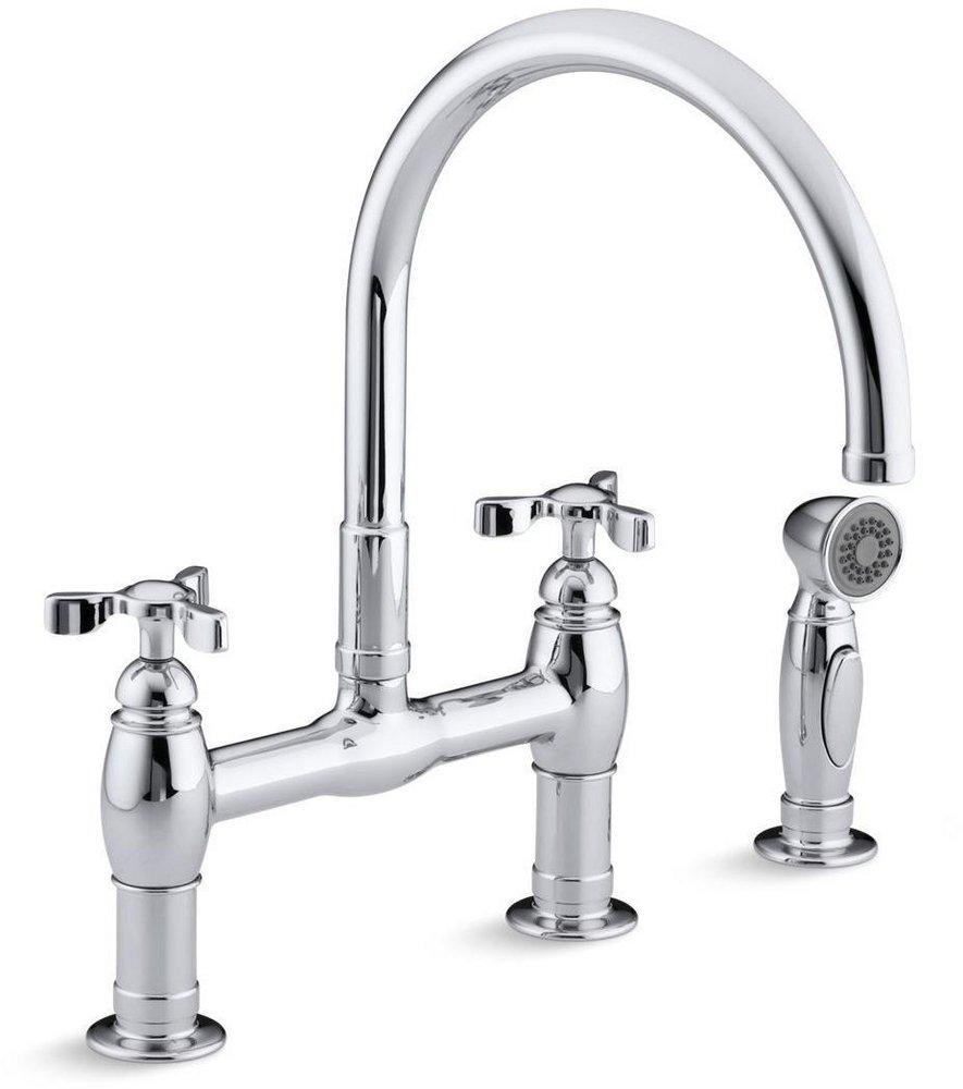 KOHLER Polished Chrome Two Handle Bridge Kitchen Faucet 