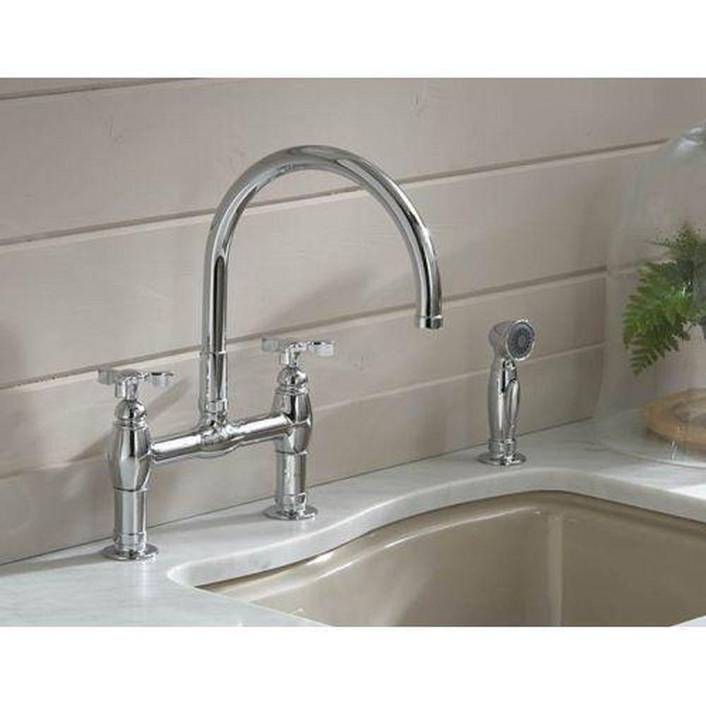 KOHLER Polished Chrome Two Handle Bridge Kitchen Faucet 