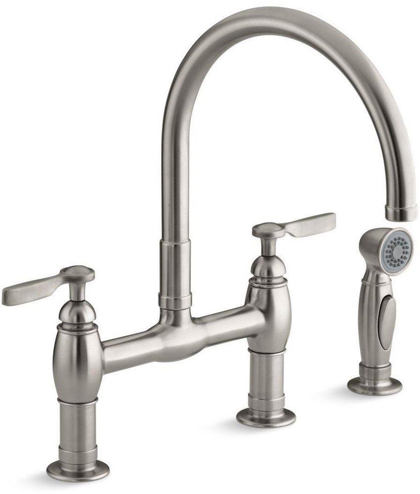 KOHLER Vibrant&reg; Stainless Two Handle Bridge Kitchen Faucet 