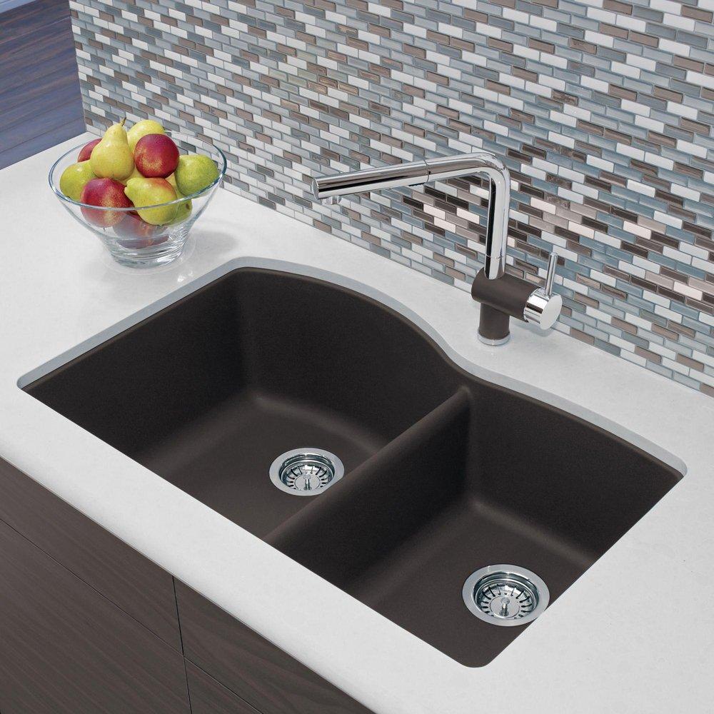 BLANCO Cafe 32 x 20-27/32 in. No Hole Composite Double Bowl Undermount Kitchen Sink 