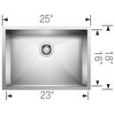 BLANCO Polished Satin 25 x 18 in. No Hole Stainless Steel Single Bowl Undermount Kitchen Sink 