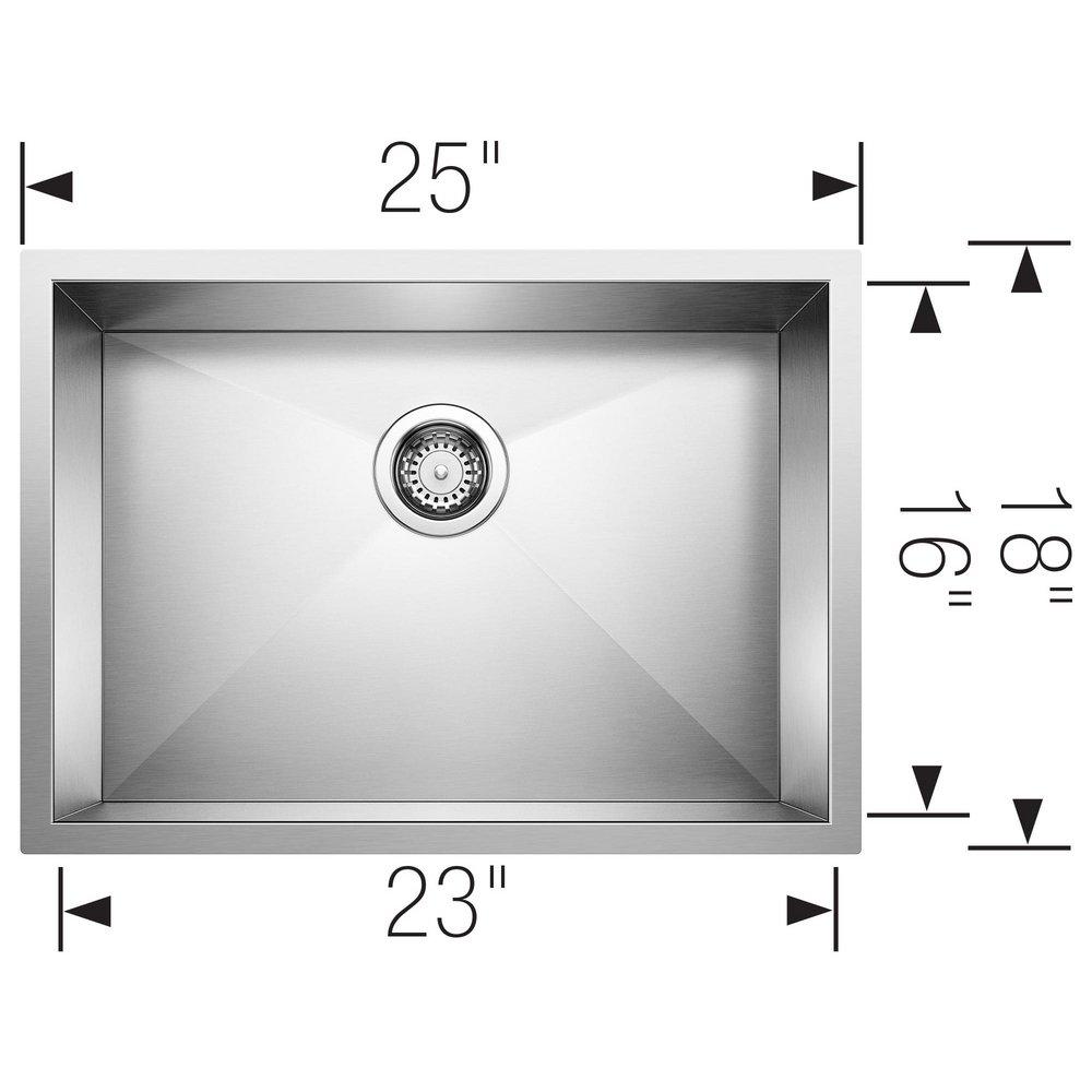 BLANCO Polished Satin 25 x 18 in. No Hole Stainless Steel Single Bowl Undermount Kitchen Sink 