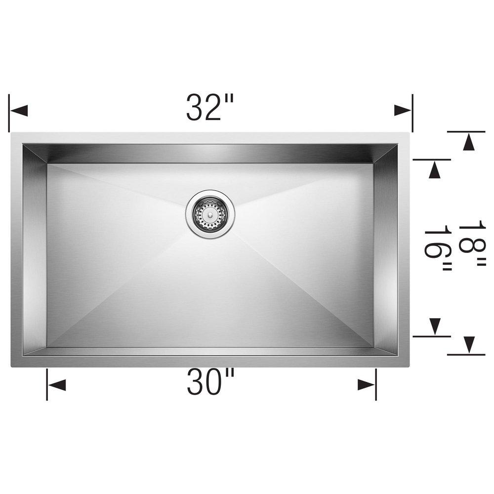 BLANCO Polished Satin 32 x 18 in. No Hole Stainless Steel Single Bowl Undermount Kitchen Sink 