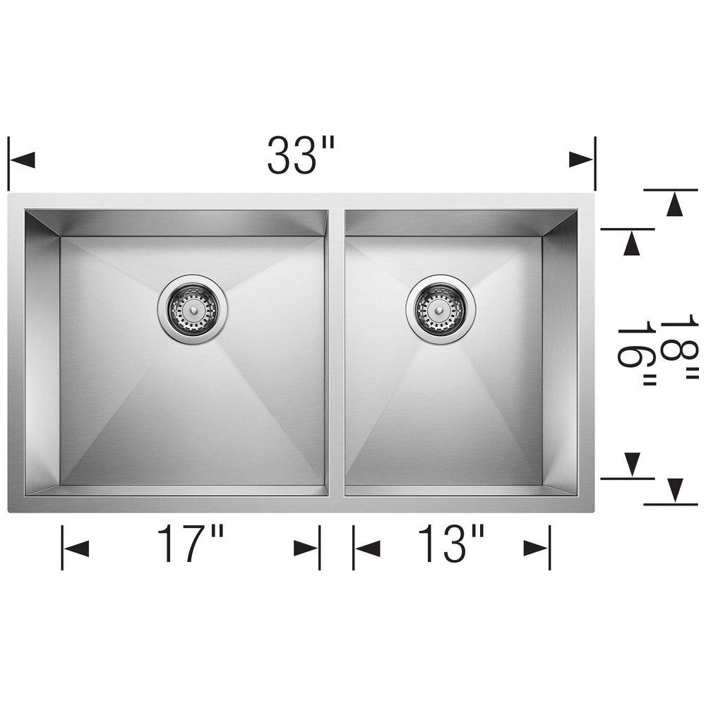 BLANCO Stainless Steel 33 x 18 in. No Hole Stainless Steel Double Bowl Undermount Kitchen Sink 