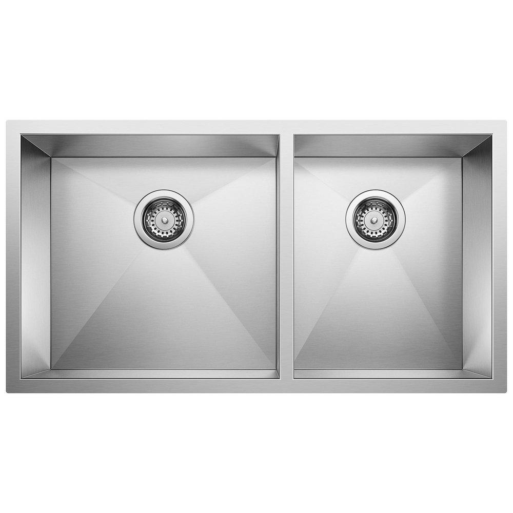 BLANCO Stainless Steel 33 x 18 in. No Hole Stainless Steel Double Bowl Undermount Kitchen Sink 