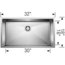 BLANCO Polished Satin 32 x 18 in. No Hole Stainless Steel Single Bowl Undermount Kitchen Sink 