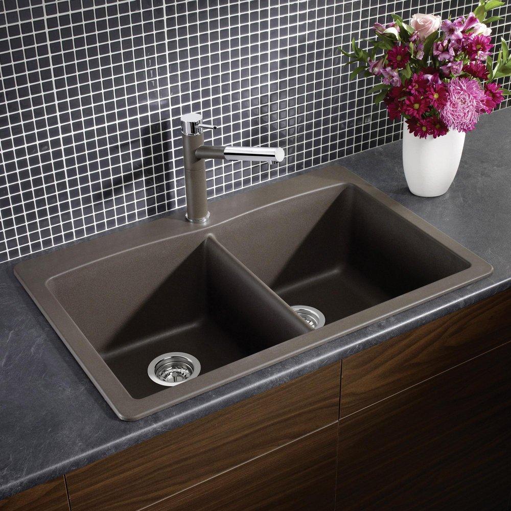 BLANCO Cafe 33 x 22 in. 1 Hole Composite Double Bowl Dual Mount Kitchen Sink 