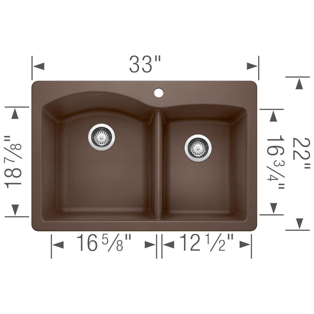BLANCO Cafe 33 x 22 in. 1 Hole Composite Double Bowl Dual Mount Kitchen Sink 