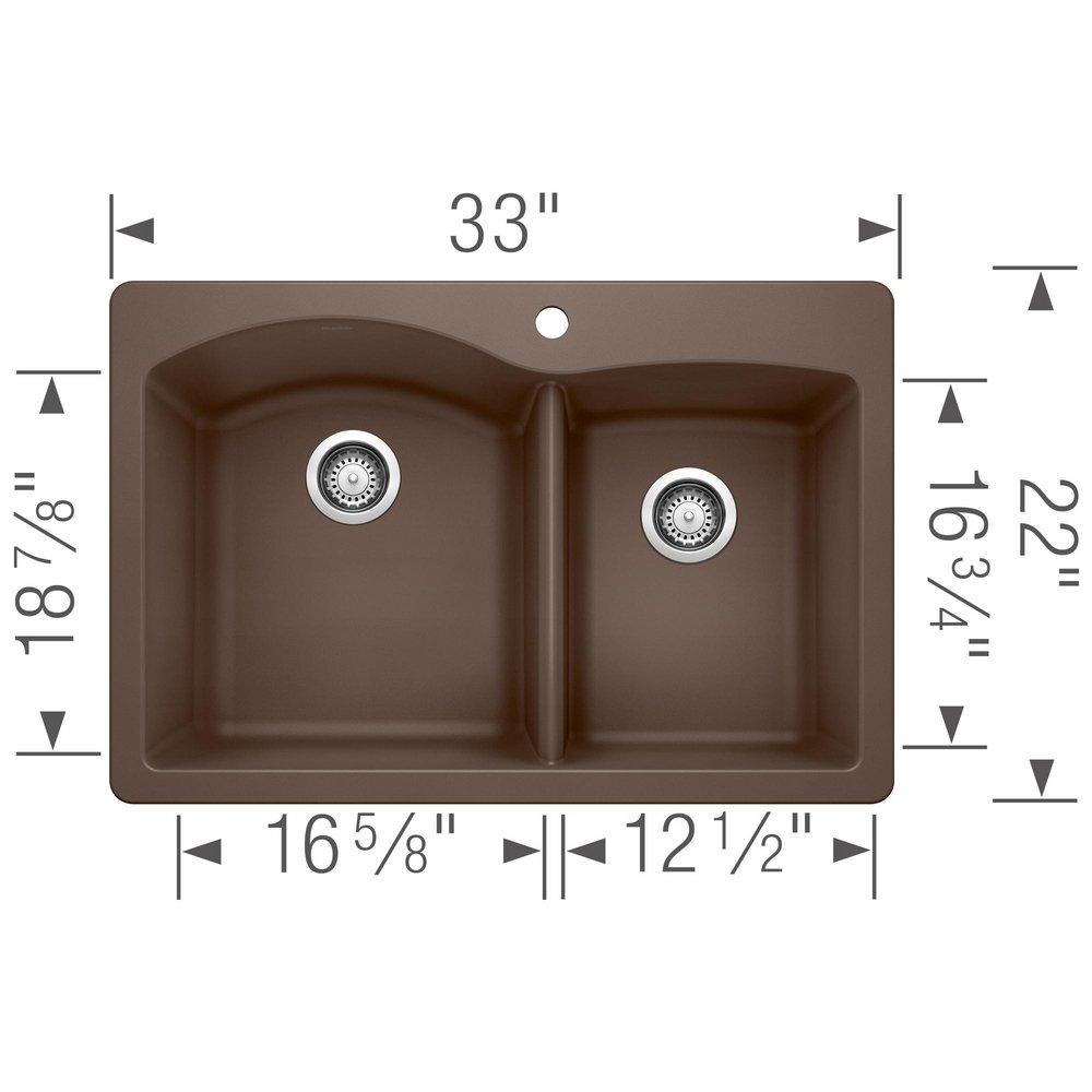 BLANCO Cafe 33 x 22 in. 1 Hole Composite Double Bowl Dual Mount Kitchen Sink 
