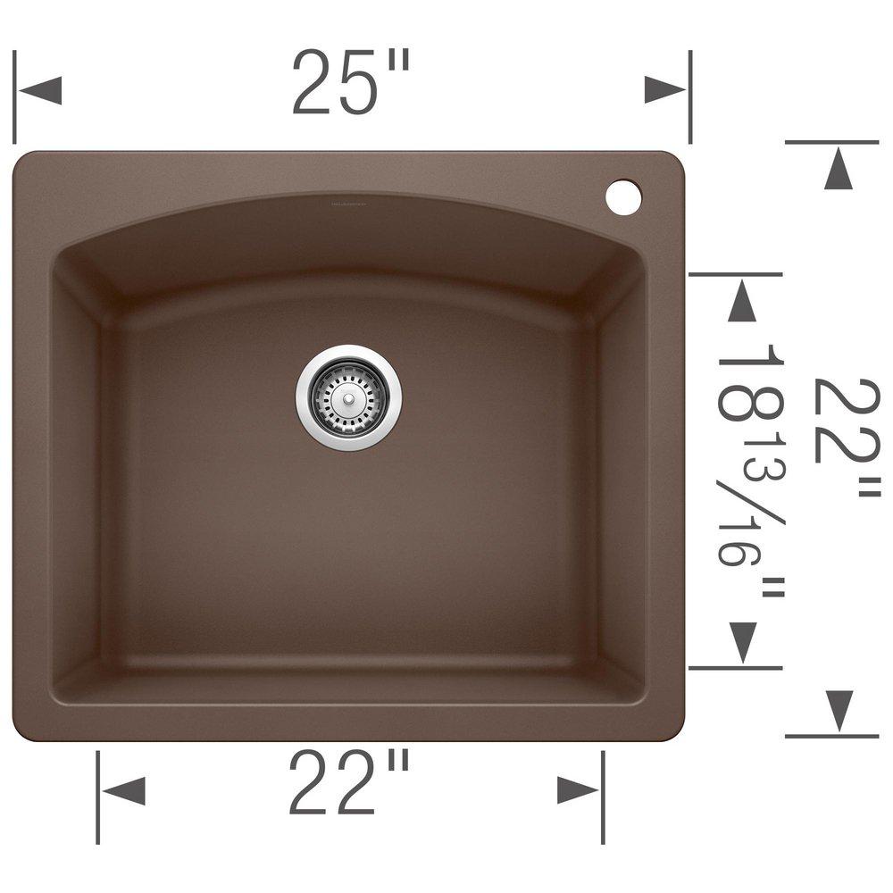 BLANCO Cafe Brown 25 x 22 in. 1 Hole Composite Single Bowl Dual Mount Kitchen Sink 