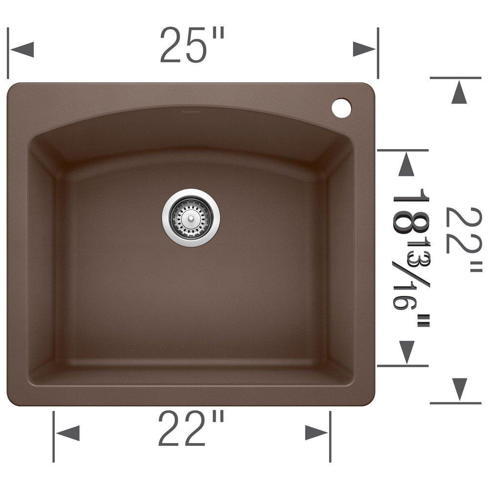 BLANCO Cafe Brown 25 x 22 in. 1 Hole Composite Single Bowl Dual Mount Kitchen Sink 