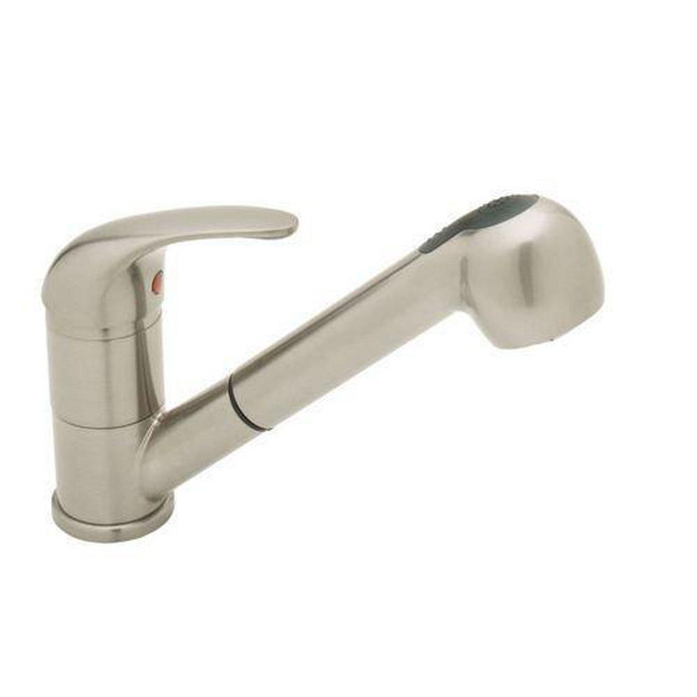 BLANCO Satin Nickel 2.2 gpm Single Lever Handle Kitchen Sink Faucet Pull-Out Spout with 7-3/4 in. Spout Reach 
