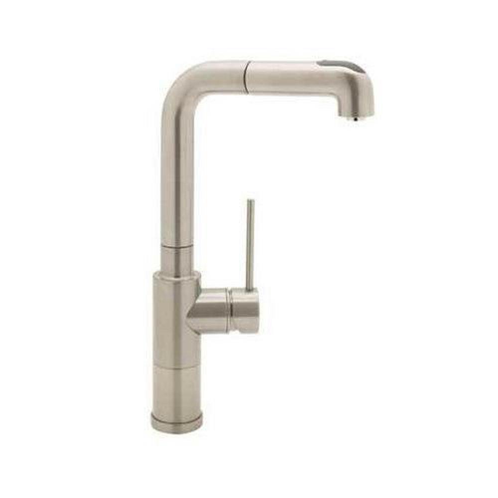 BLANCO Satin Nickel 2.2 gpm Single Lever Handle Deckmount Kitchen Sink Faucet 120 Degree Swivel Pull-Down Spout UNEF Connection 