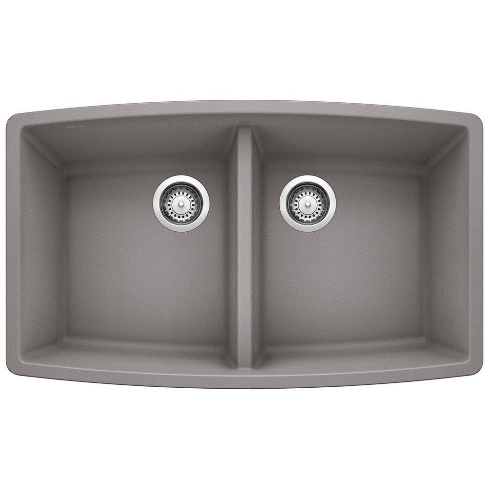 BLANCO Metallic Grey 33 x 20 in. No Hole Composite Double Bowl Undermount Kitchen Sink 