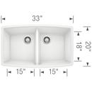 BLANCO White 33 x 20 in. No Hole Composite Double Bowl Undermount Kitchen Sink 