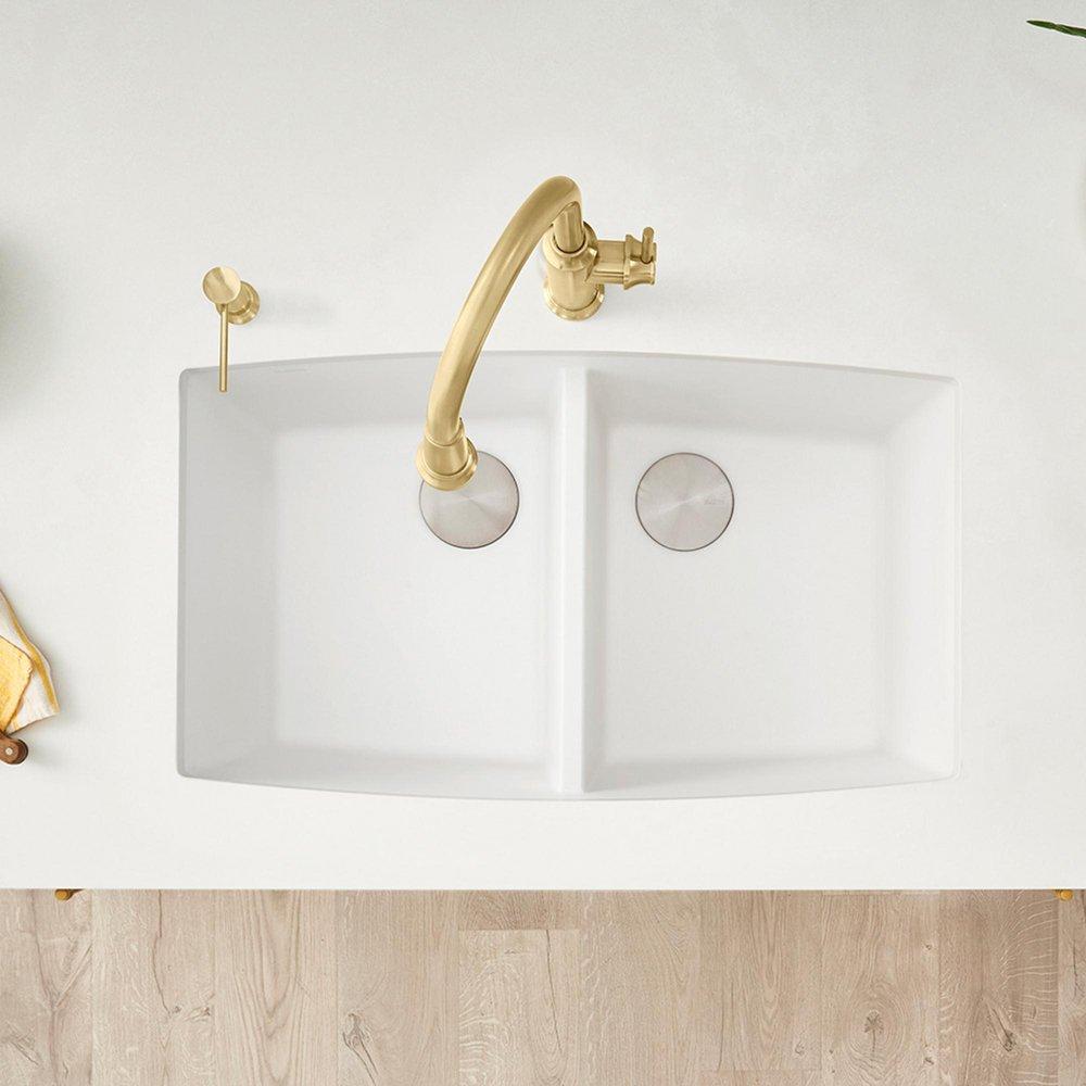 BLANCO White 33 x 20 in. No Hole Composite Double Bowl Undermount Kitchen Sink 