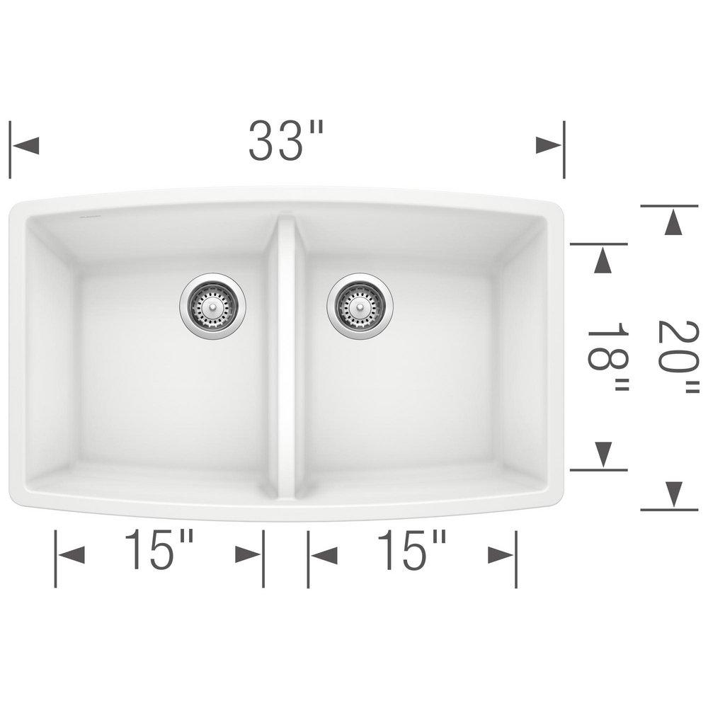 BLANCO White 33 x 20 in. No Hole Composite Double Bowl Undermount Kitchen Sink 