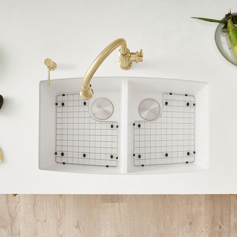 BLANCO White 33 x 20 in. No Hole Composite Double Bowl Undermount Kitchen Sink 