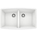 33 x 20 in. No Hole Composite Double Bowl Undermount Kitchen Sink in White