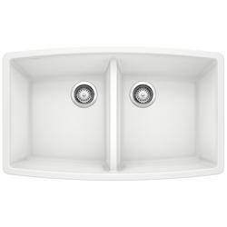 33 in. Undermount Silgranit Double Bowl Kitchen Sink in White