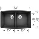BLANCO Anthracite 33 x 20 in. No Hole Composite Double Bowl Undermount Kitchen Sink 