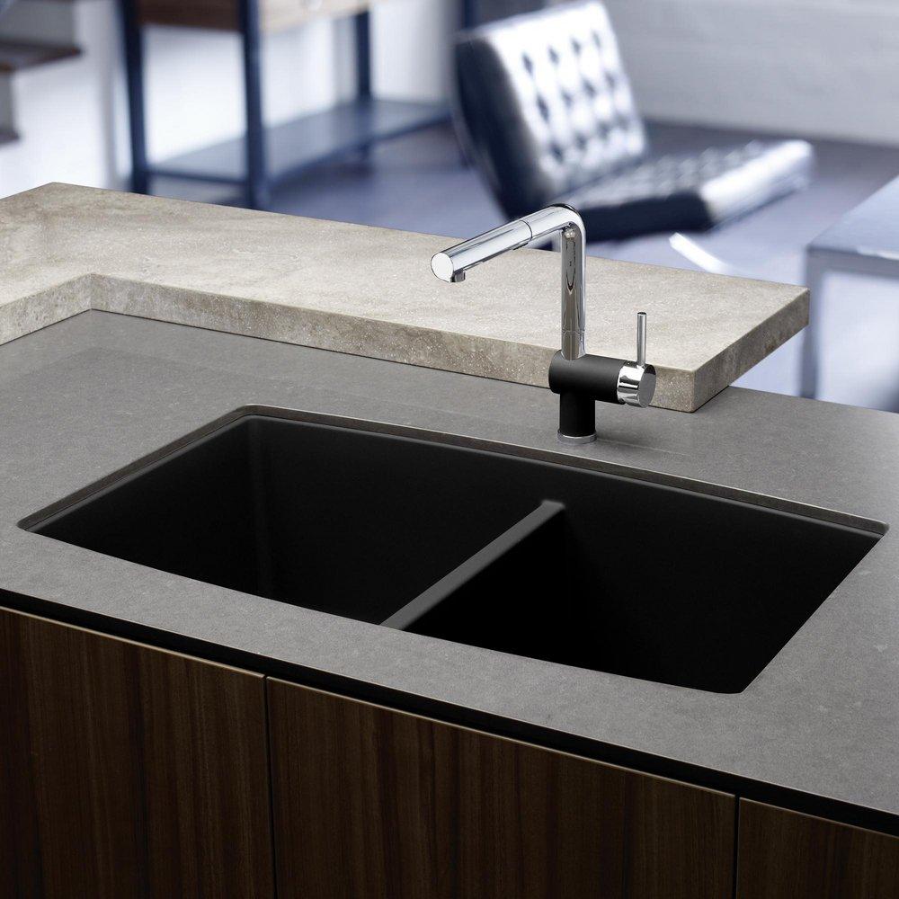 BLANCO Anthracite 33 x 20 in. No Hole Composite Double Bowl Undermount Kitchen Sink 