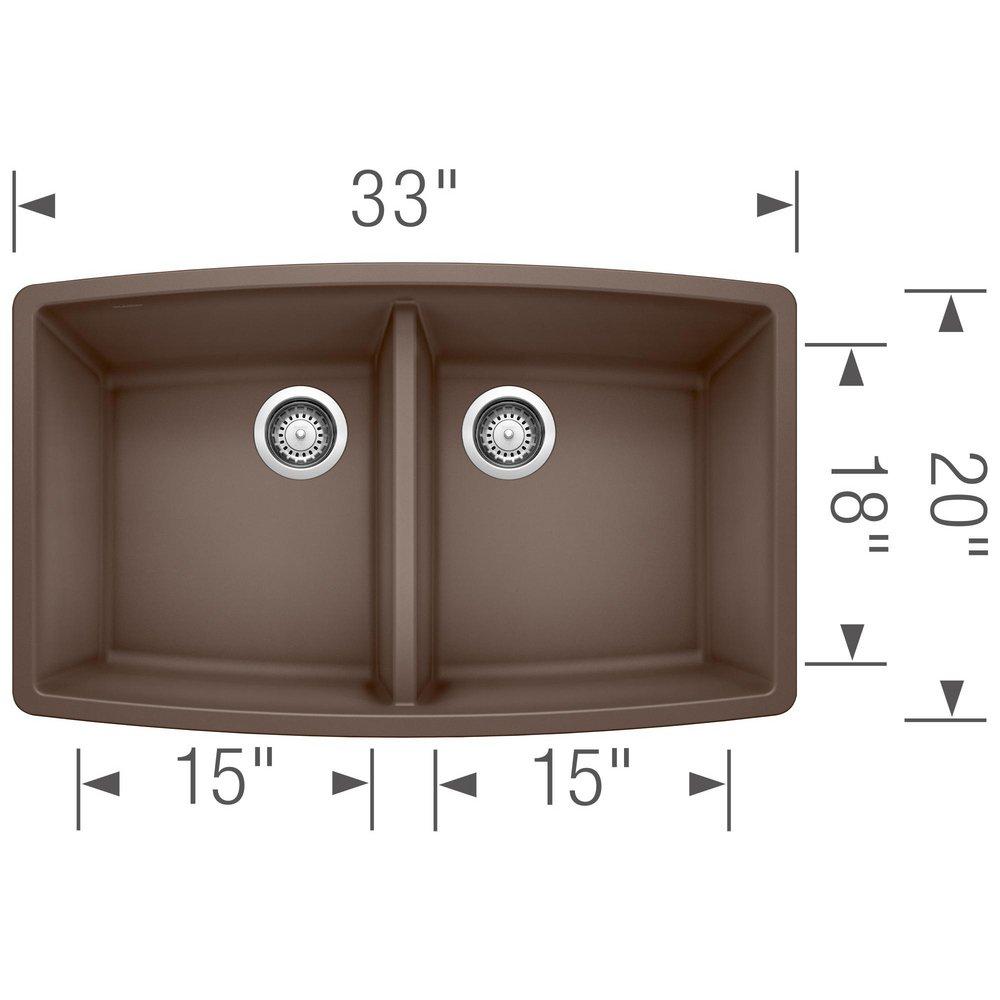 BLANCO Caf&eacute; 33 x 20 in. No Hole Composite Double Bowl Undermount Kitchen Sink 