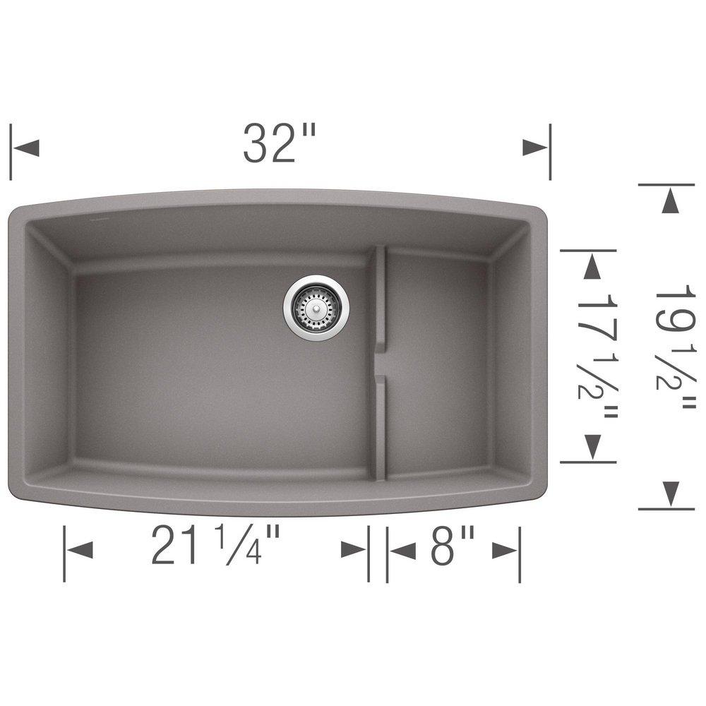 BLANCO Metallic Grey 32 x 19-1/2 in. No Hole Composite Double Bowl Undermount Kitchen Sink 